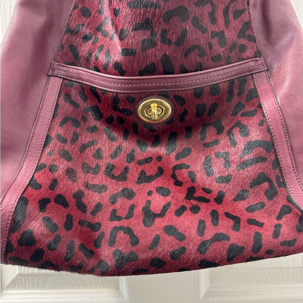 Coach Burgundy Haircalf Leather Turnlock Pocket Hobo Shoulder Bag - Picture 3 of 14